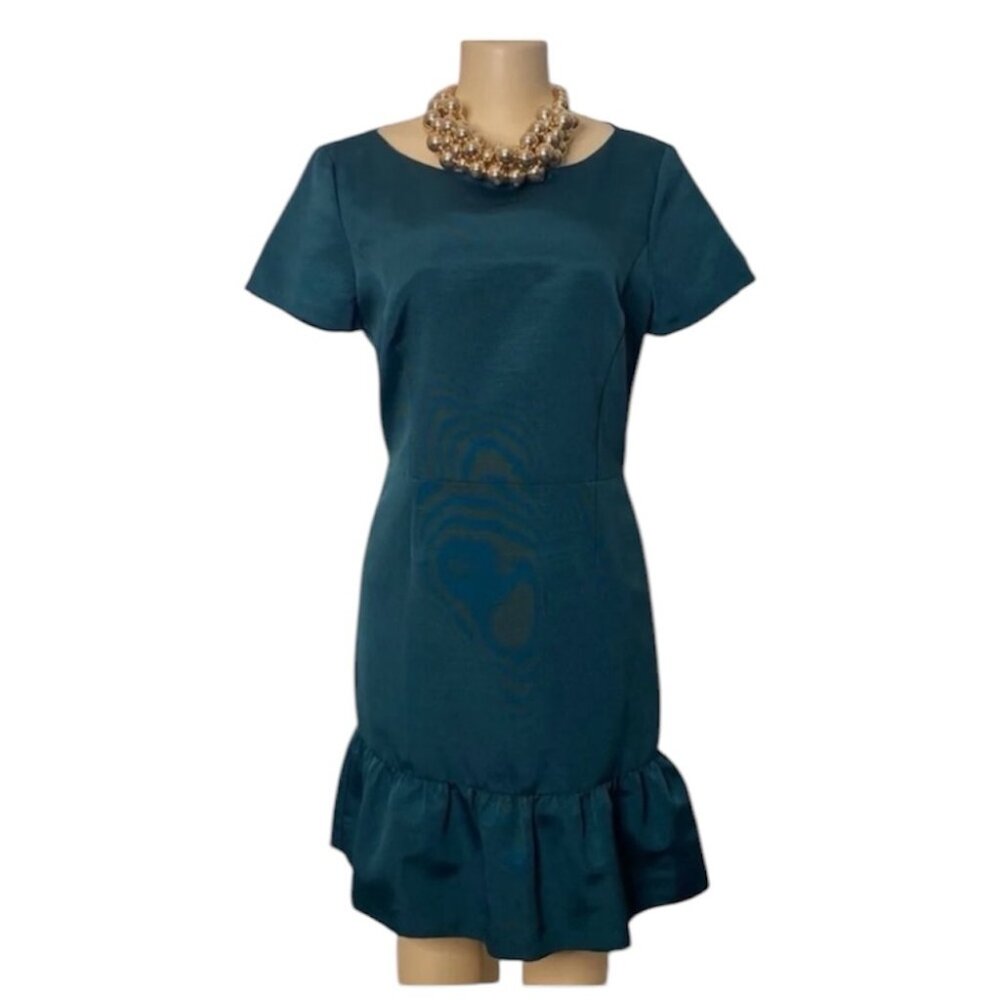 Brooks Brothers Green Short Sleeve Ruffle Hem Sheath Dress